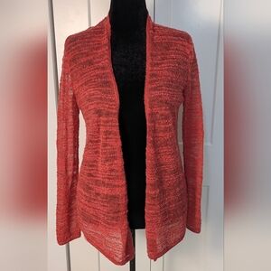 J Jill Open Cardigan Sweater Wool Blend Orange Coral Sz S Minimalist Lightweight